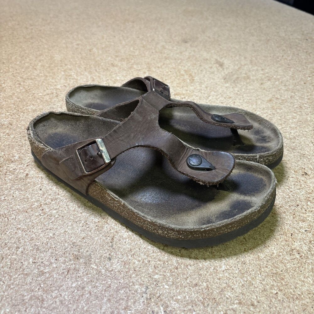 Birkenstock Birko-Flor GIZEH Brown Leather Women's Sandals Size 41 US 10